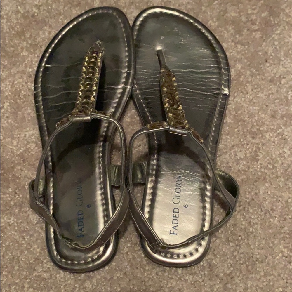 Faded Glory jewel silver sandals size 6